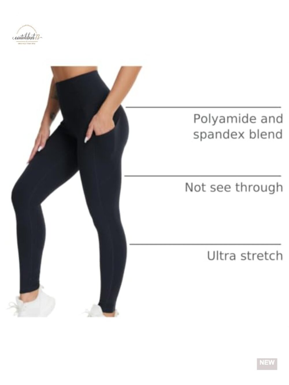 High Waist Yoga Leggings with Pockets Tummy Control 4-Way Stretch - Picture 3 of 6